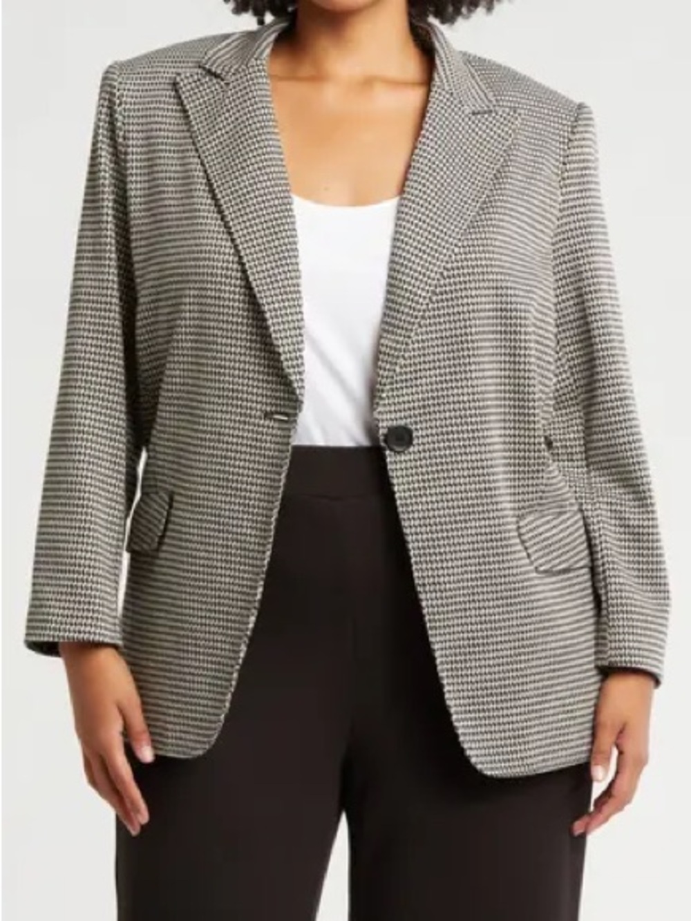 Max Studio Black & White Houndstooth Single-Button Blazer